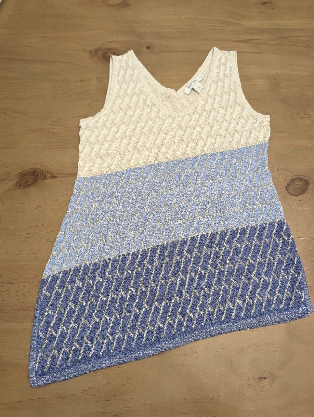 White House Black Market Metallic Blue Ombre Asymmetrical Knit Tank XS